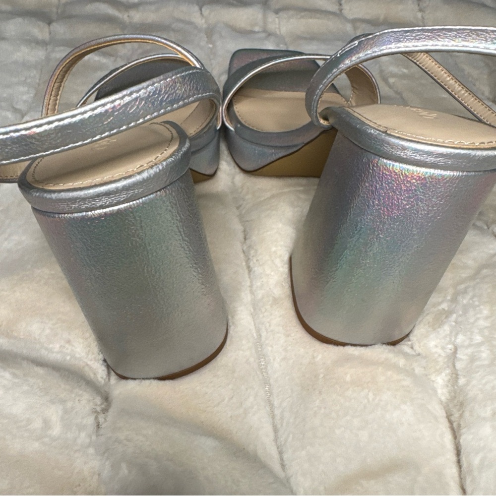 Open Edit Noella Ankle Strap Silver Platform Heels Size 10 - Picture 4 of 6